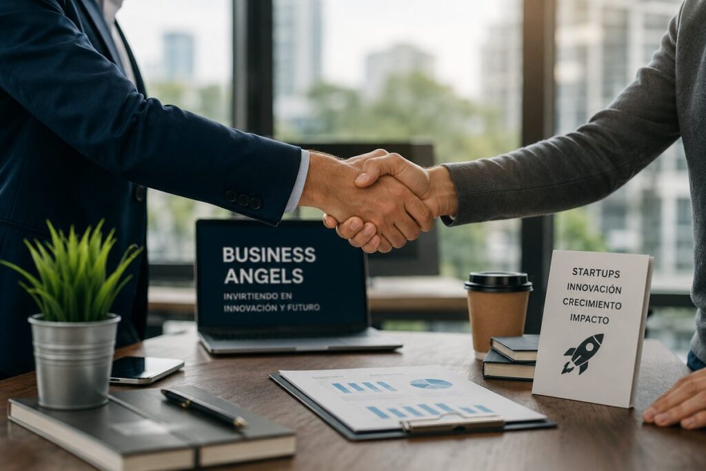 Apretón de manos entre inversor y emprendedor durante una inversión en startups e innovación empresarial