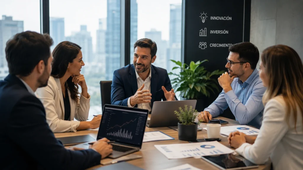 Reunión de inversores y emprendedores en un entorno de startups e innovación empresarial